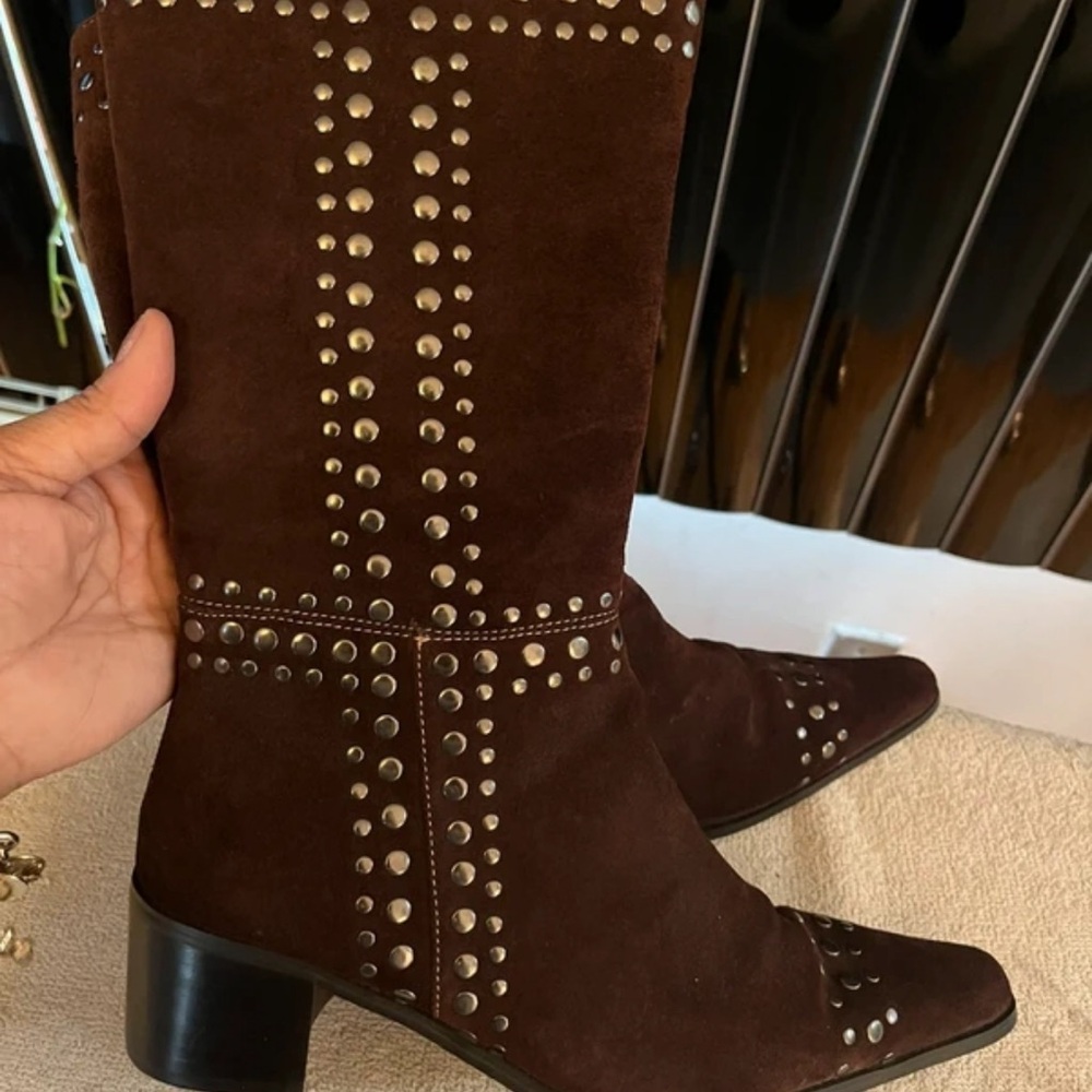 Newport News Dark Brown Studded Heeled Boots